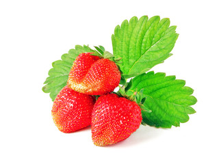 Strawberries with leaves. 