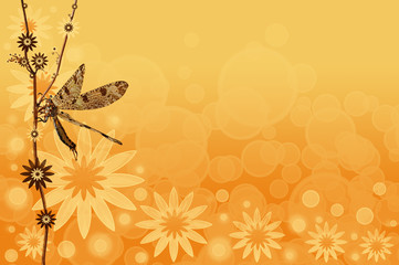 Naklejka premium An abstract summer background with a dragonfly