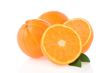 orange fruit and slices isolated on white