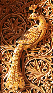 phoenix, wood carving