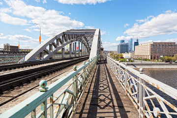 Russia, Moscow, view of Luzhnetsky Bridge in a sunny weather