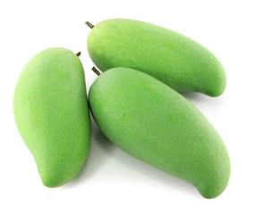 Green mangoes isolated on a white background