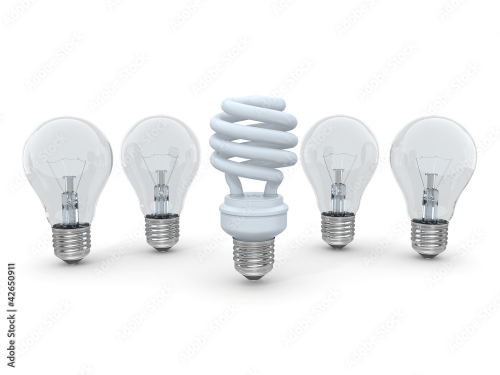Poster three types of lamp bulbs on white background