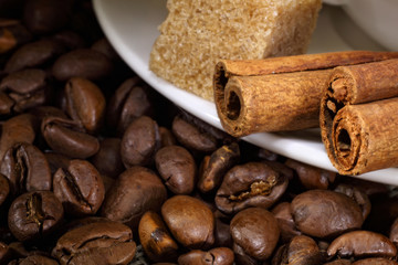 Coffee beans and white cup