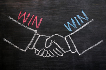 Mutual benefit concept of handshaking on blackboard