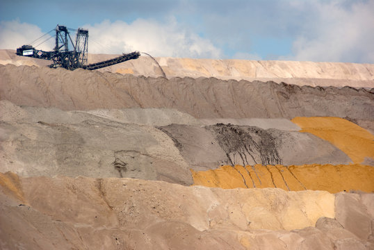 Very large bucket-wheel excavator digging in a coal-mine