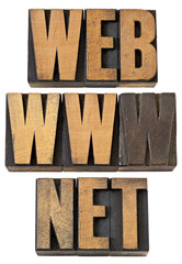 web, www, net  words in wood type