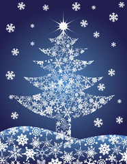 Obraz na płótnie Canvas Christmas Tree Silhouette with Snowflakes Illustration