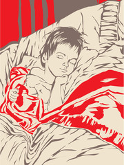 Маленький мальчик спит в постеле