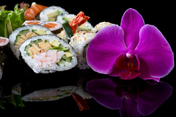 sushi with orchid