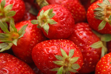 Fresh Strawberries with Green Leaf