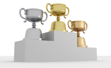 表彰台とトロフィー