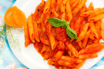 Italian penne with tomato sauce.