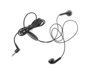 Modern portable audio earphones isolated