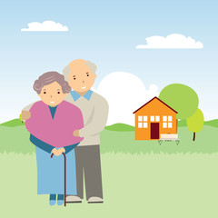 vector illustration of elderly people in nature