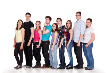group of happy young people isolated on white background