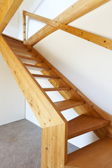 wooden staircase, rural home interior