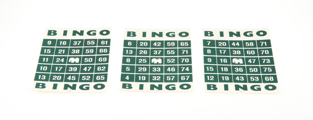 Green bingo cards isolated