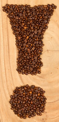 Exclamation mark from coffee beans