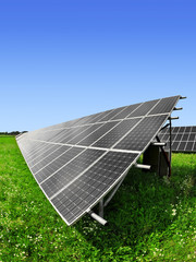 Solar energy panels against blue sky
