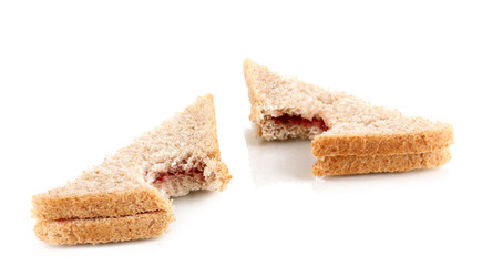 Bitten sandwiches with jam isolated on white