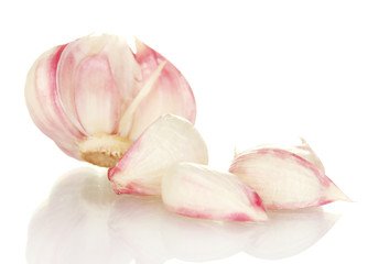 young garlic peeled isolated on white