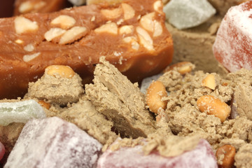 oriental sweets - sherbet, halva and turkish delight close-up