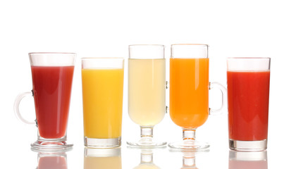 Tropical juices in glasses isolated on white