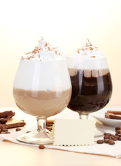 glasses of coffee cocktail on wooden table