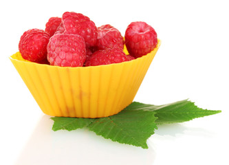 Fresh raspberries in silicone mold isolated on white
