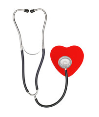 Medical stethoscope and heart isolated on white