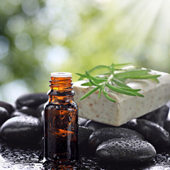 Aromatherapy concept with basalt stones and natural soap bar