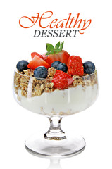 Healthy dessert with muesly and fruits