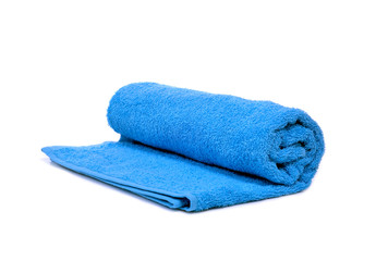 a blue towel rolled up