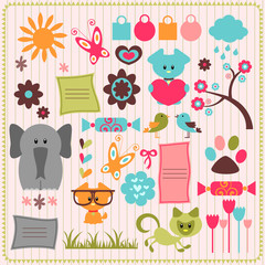 A set of cute scrapbook elements with animals