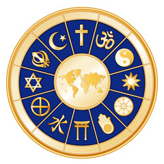 World of Faith around earth map, 12 global religions