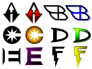 Superhero or athletics symbols a-f