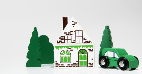 haus, auto und gr&uuml;ne B&auml;ume