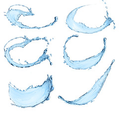High resolution water splashes collection on white background