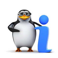 3d Penguin in glasses with Info symbol