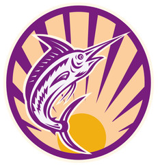 Blue Marlin Fish Jumping Retro