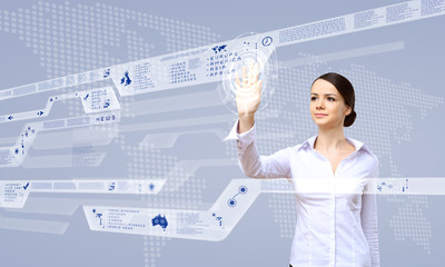 Businesswoman and touch screen technology
