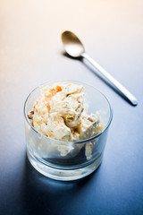 Parfait with caramelized pistachio, meringue and cream