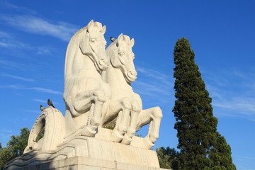 Fototapeta na wymiar Statue of two horses in Lisbon, Portugal