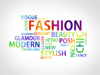 Gray stripe background with the colour words of the fashion