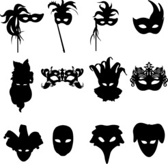 Collection of carnival Venetian masks background silhouette - obrazy, fototapety, plakaty
