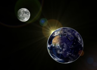 Earth and Moon. Elements of this image furnished by NASA