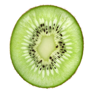 single slice of kiwi fruit isolated on white background