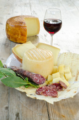pecorino sardo cheese,carasau bread and sausage from Sardinia