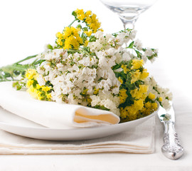 Festive table setting in yellow